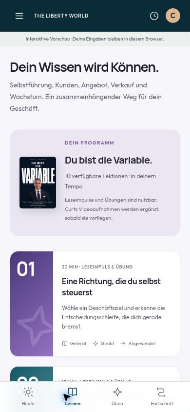 Einblick in die Lern-App mit Lektionen und Fortschritt